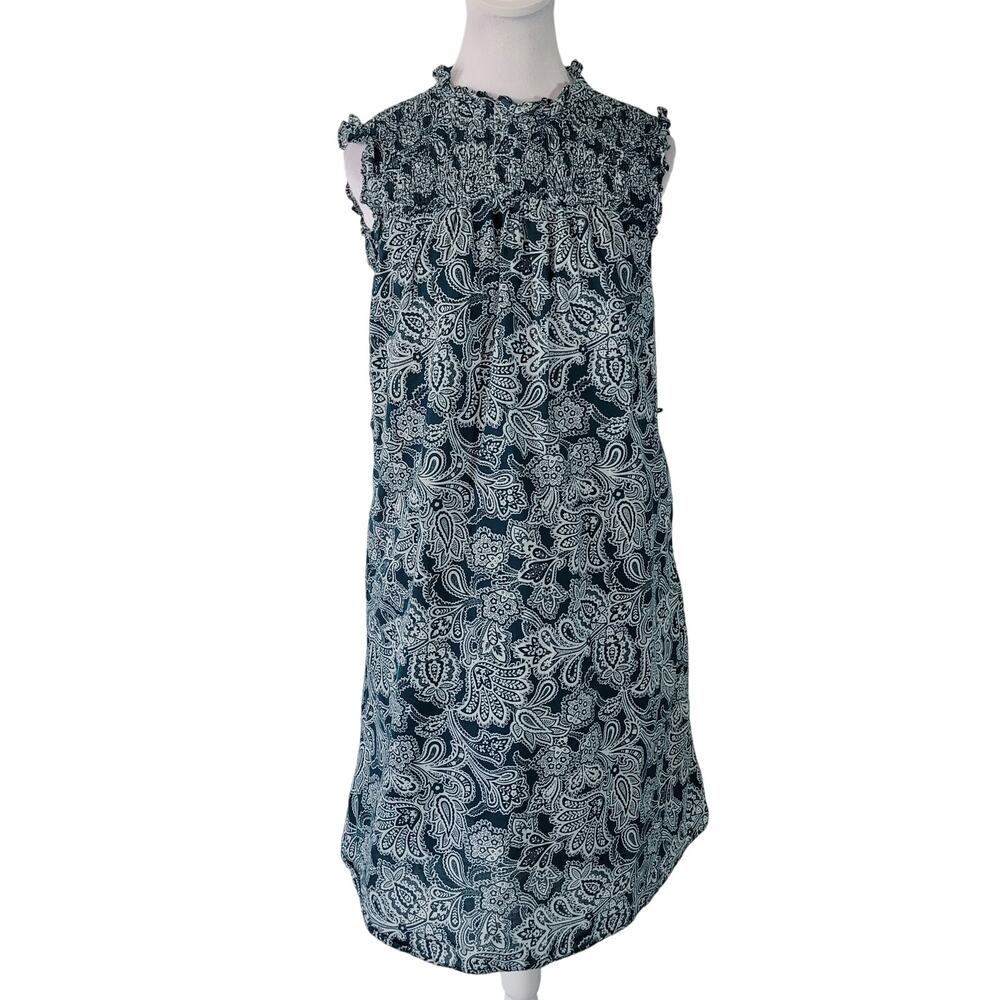 Boden Size 6L Sleeveless Smocked Mini Dress Green‎ Paisley Bud Pockets